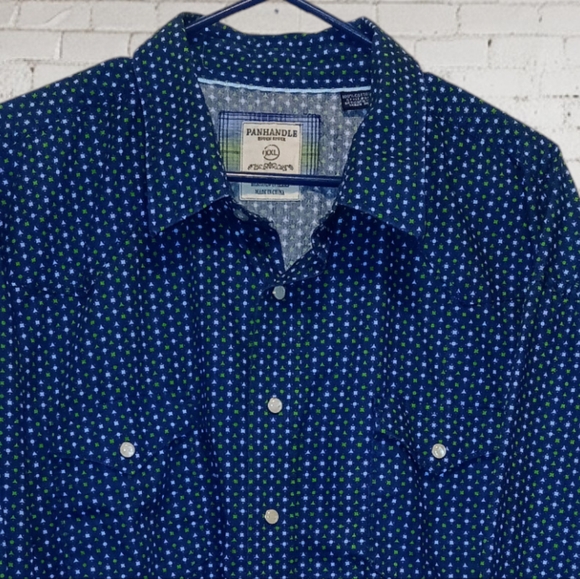 Panhandle Rough Stock XXL Men's Rodeo Shirt Blue Print Snap Western L/Sleeve - Picture 6 of 7